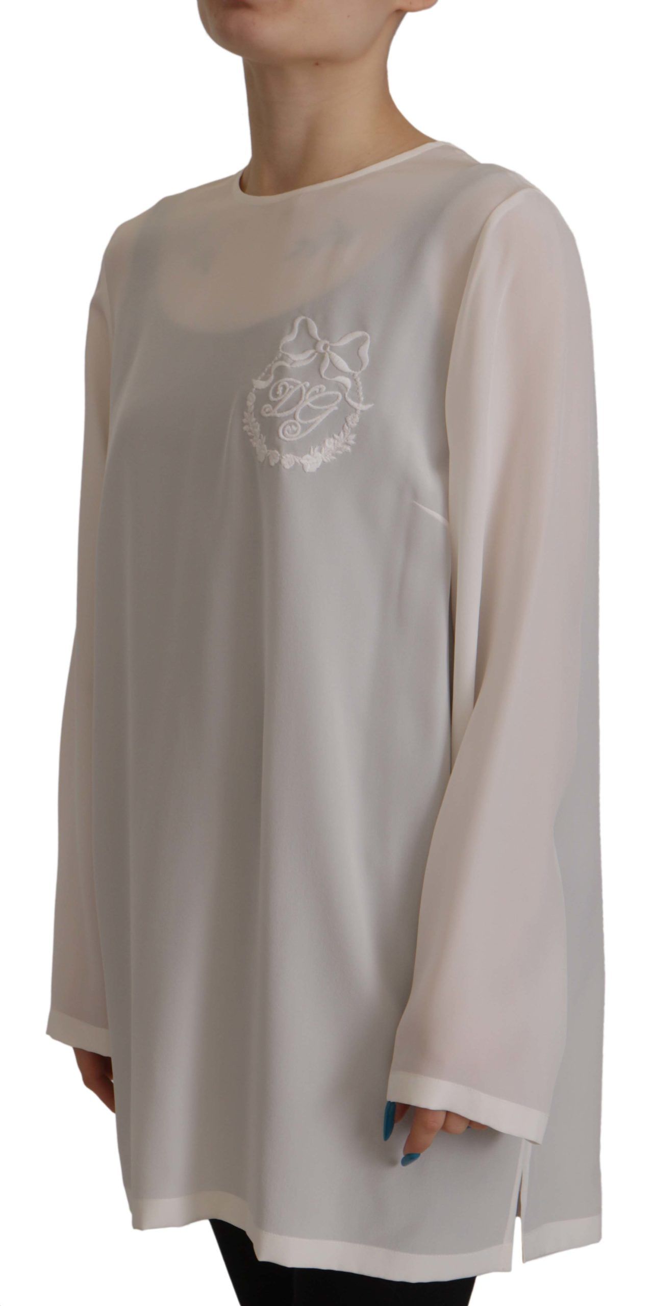 Blusa de manga larga con bordado del logotipo DG en seda blanca