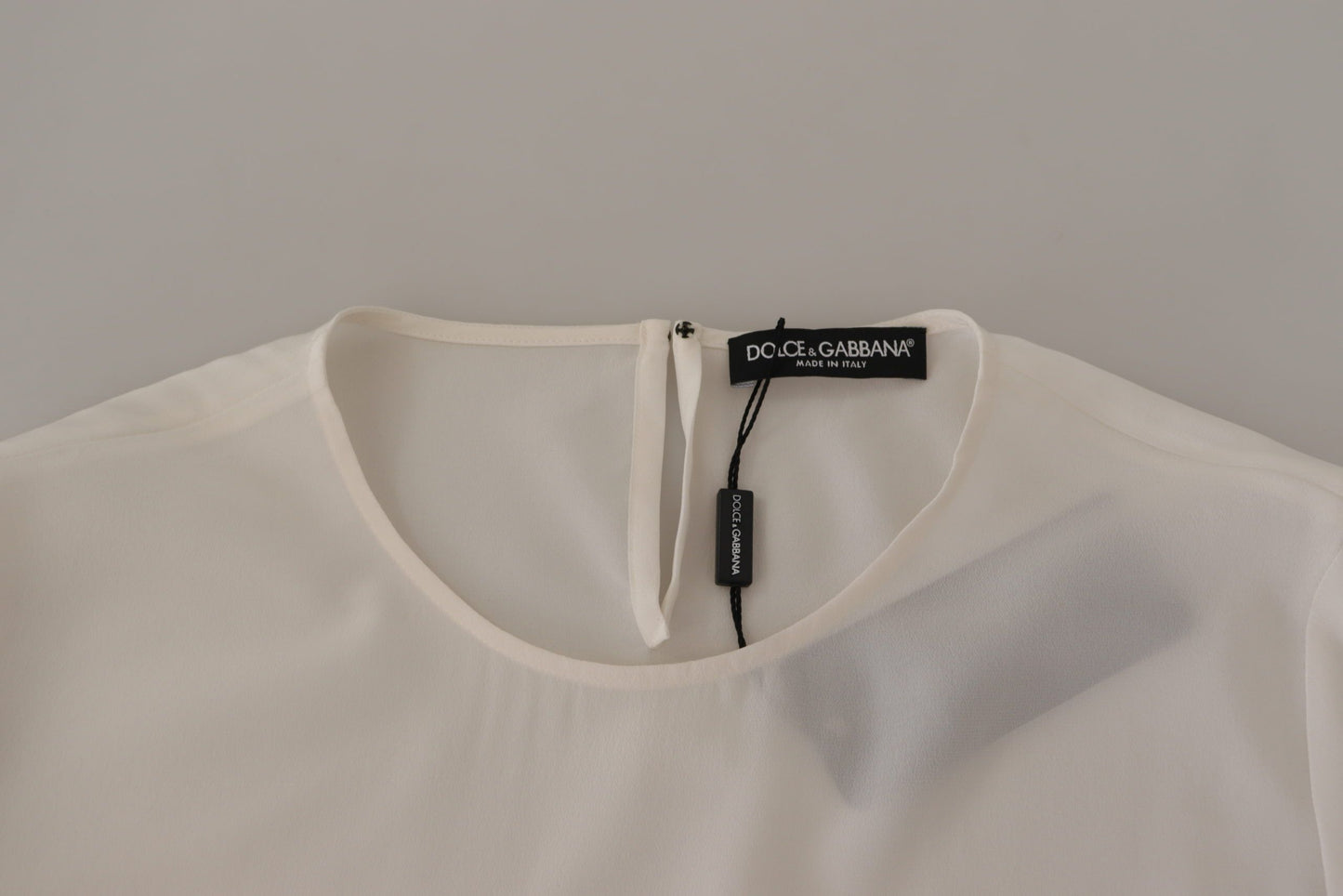 Blusa de manga larga con bordado del logotipo DG en seda blanca