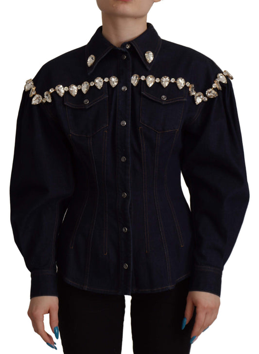 Chaqueta vaquera azul de algodón con adornos de cristales
