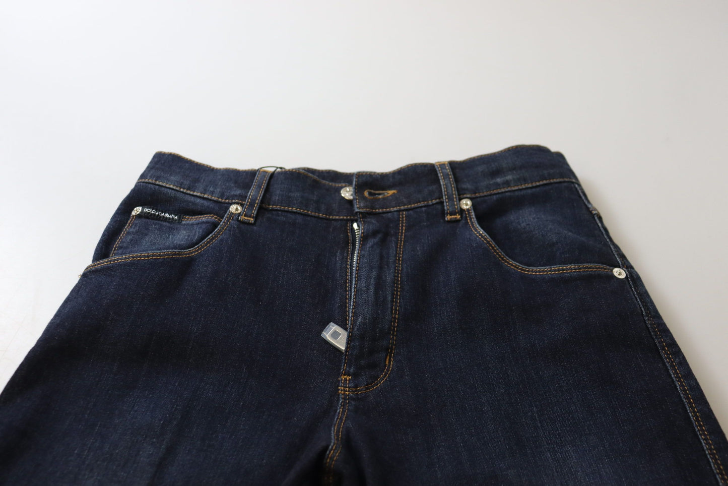 Vaqueros ajustados de cintura alta de algodón azul 