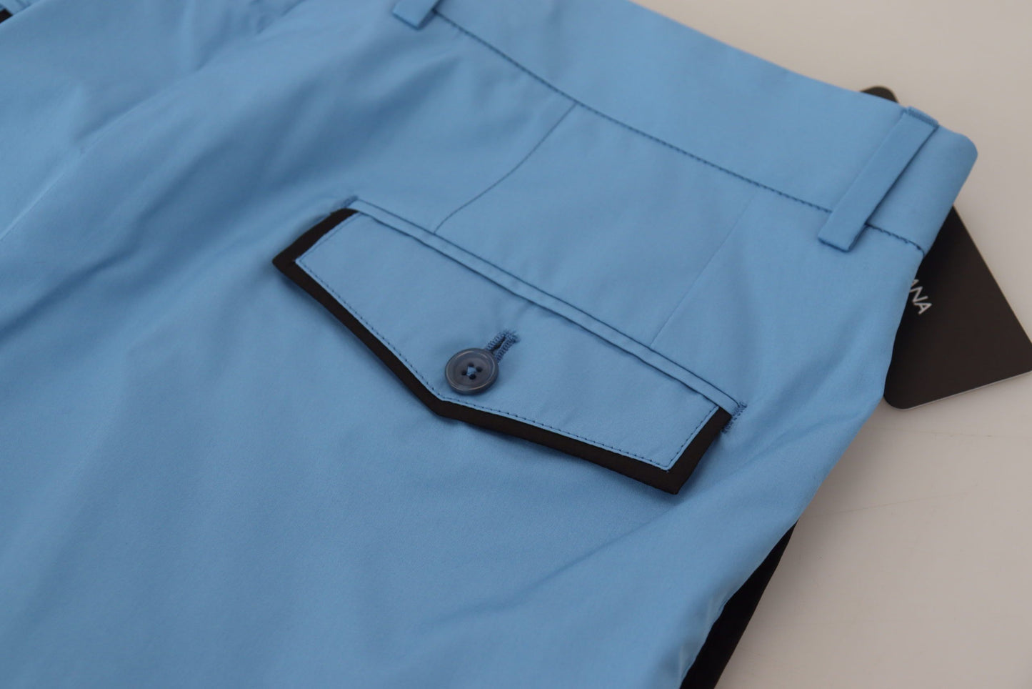 Pantalon chino bleu en coton et soie