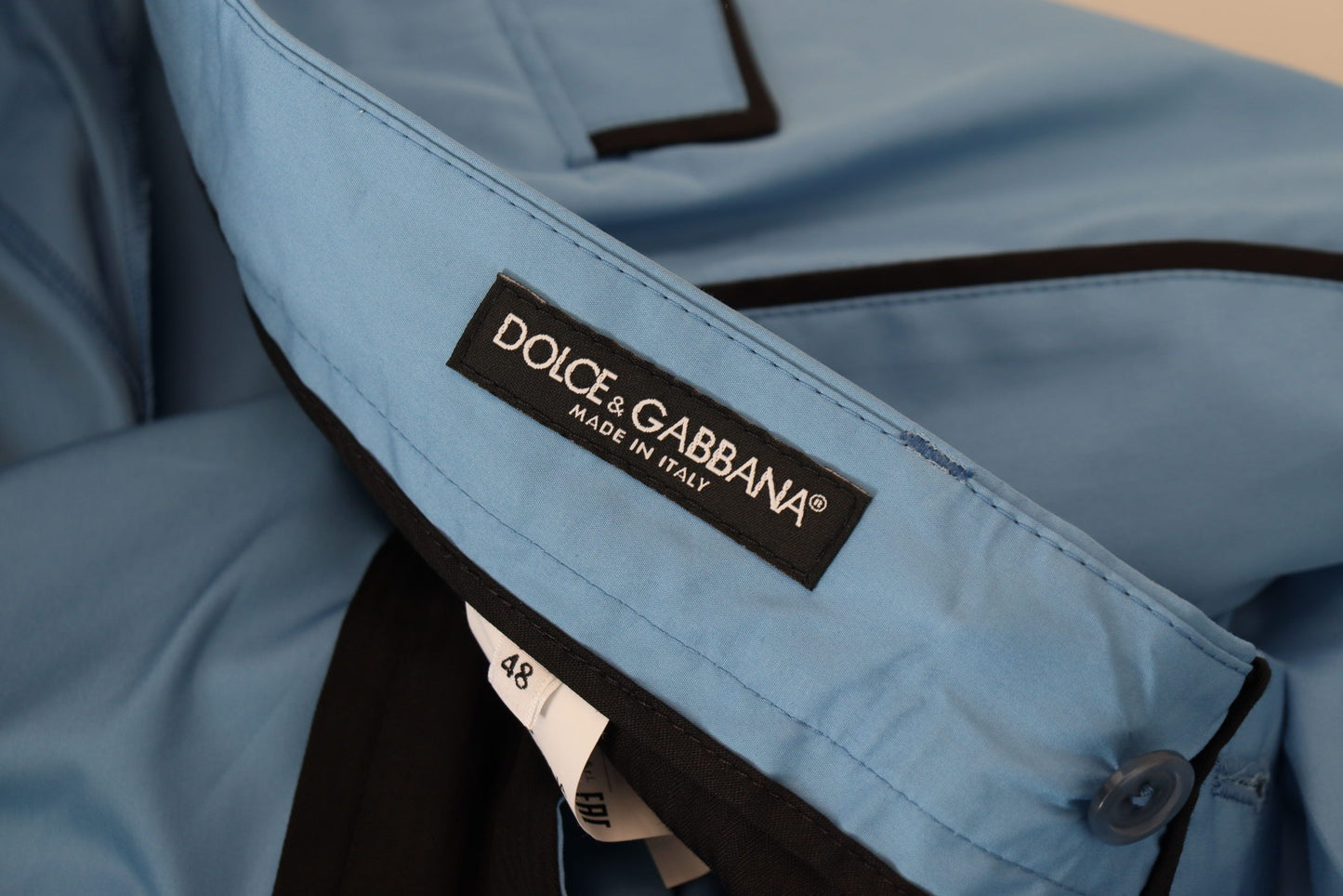 Pantalon chino bleu en coton et soie