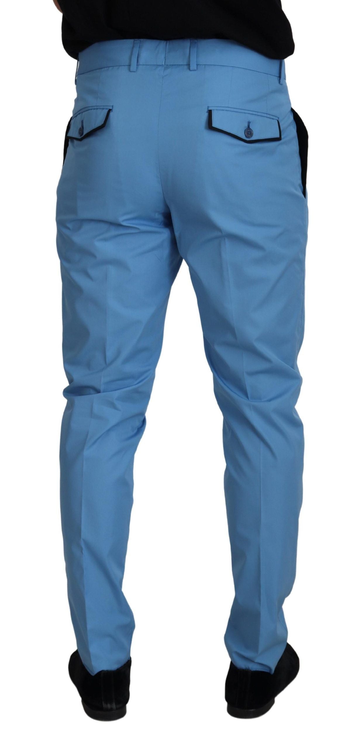 Pantalon chino bleu en coton et soie