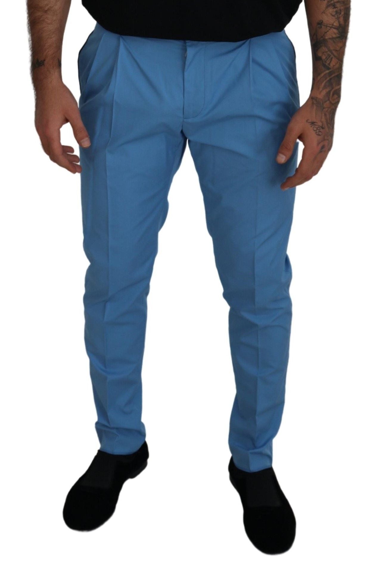 Pantalon chino bleu en coton et soie