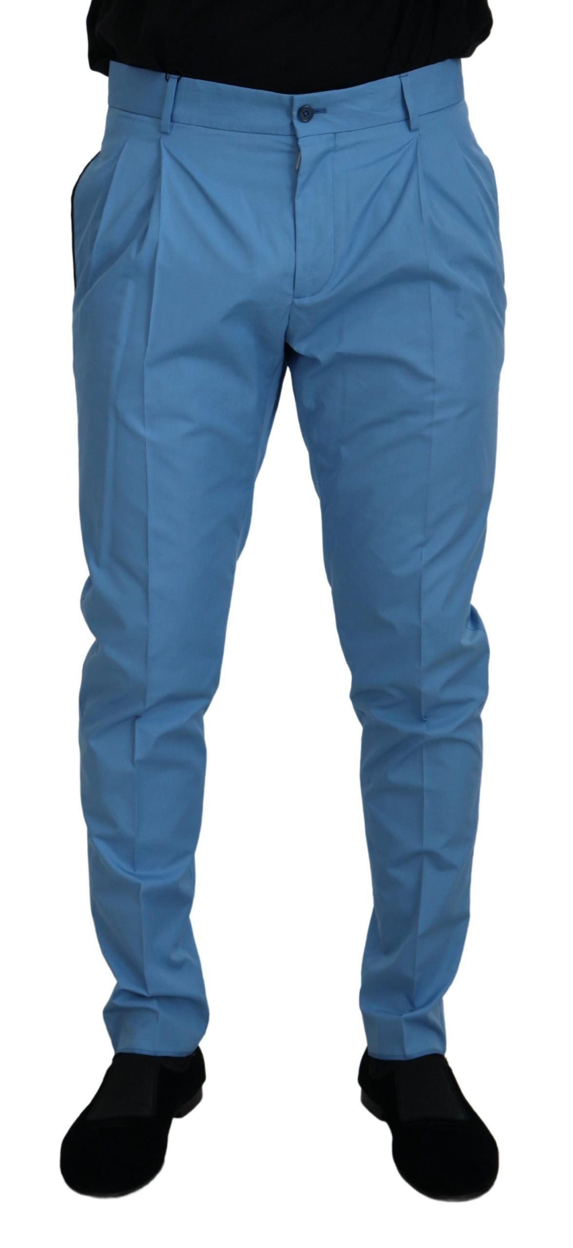 Pantalon chino bleu en coton et soie