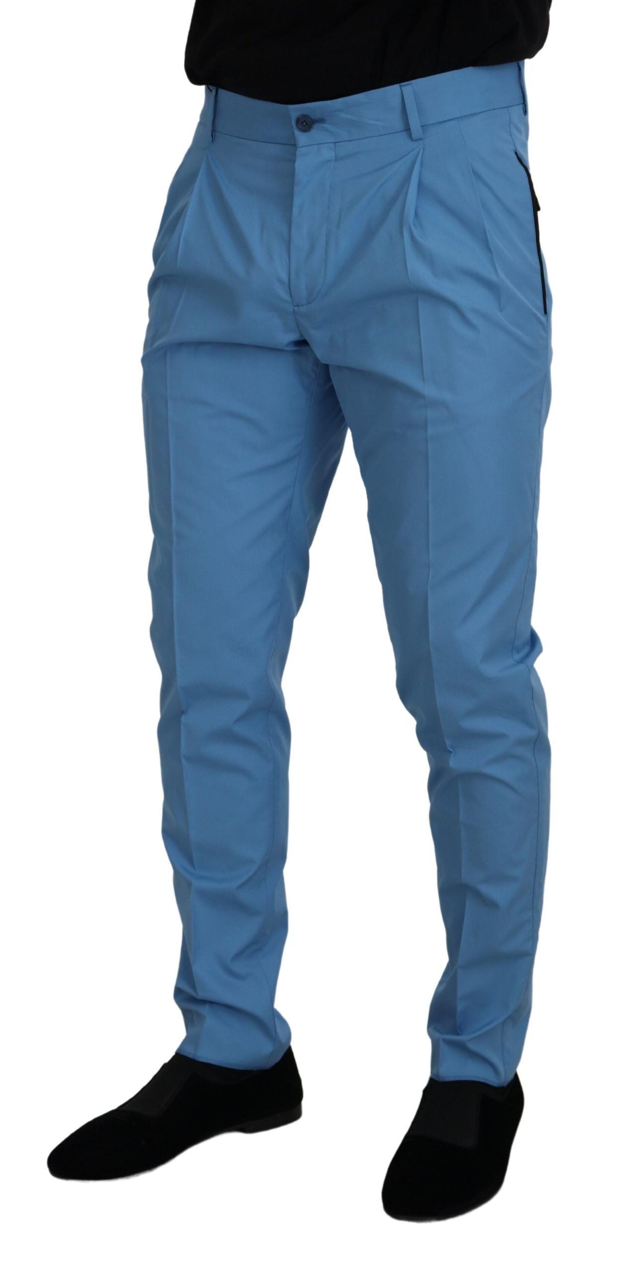 Pantalon chino bleu en coton et soie