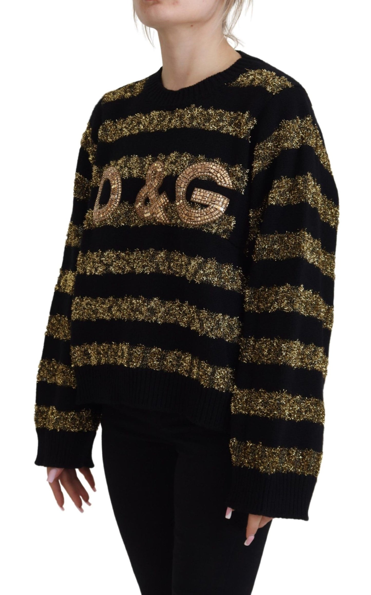 Suéter de cachemira con cristales D&amp;G en oro negro