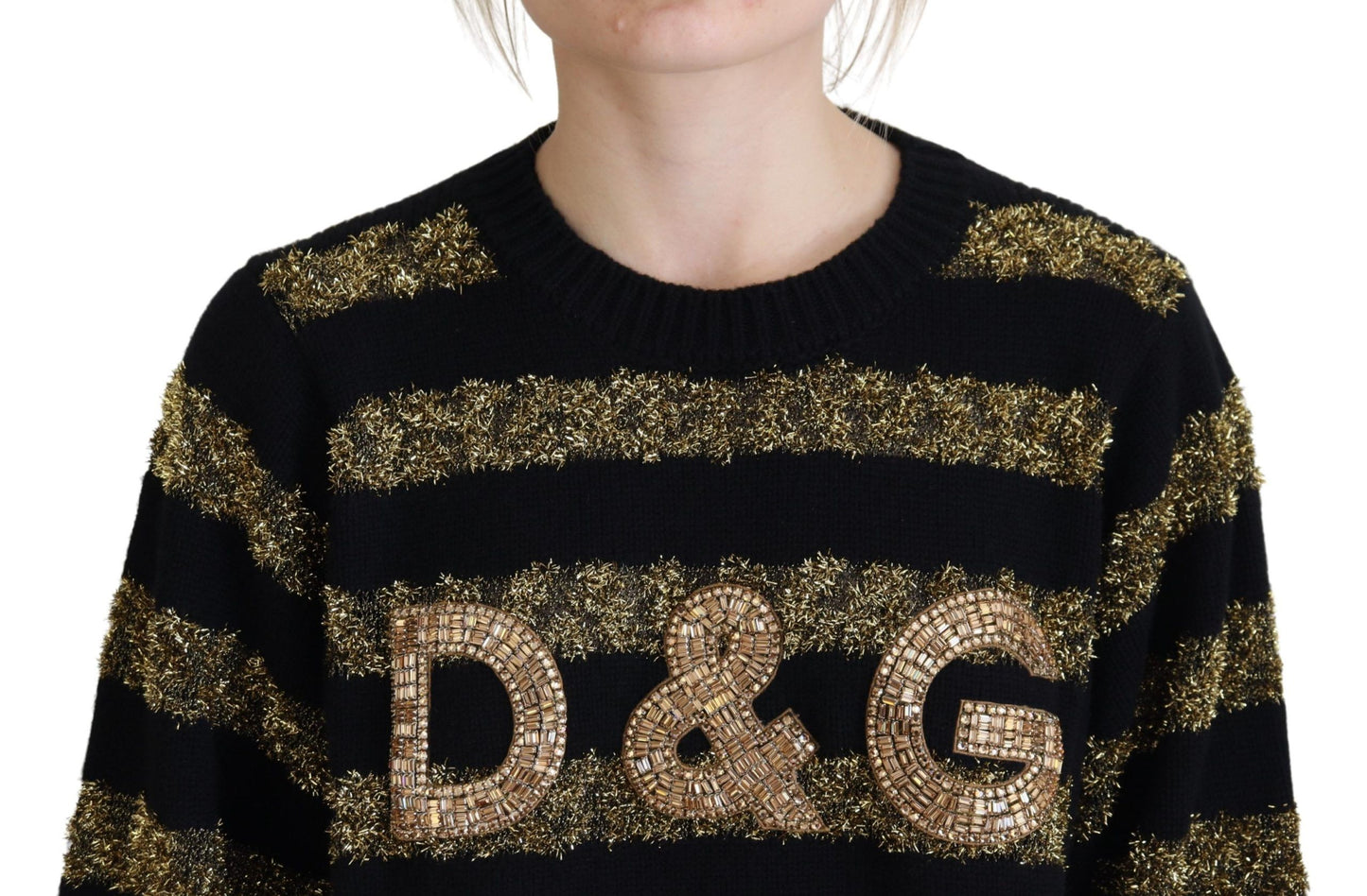 Suéter de cachemira con cristales D&amp;G en oro negro