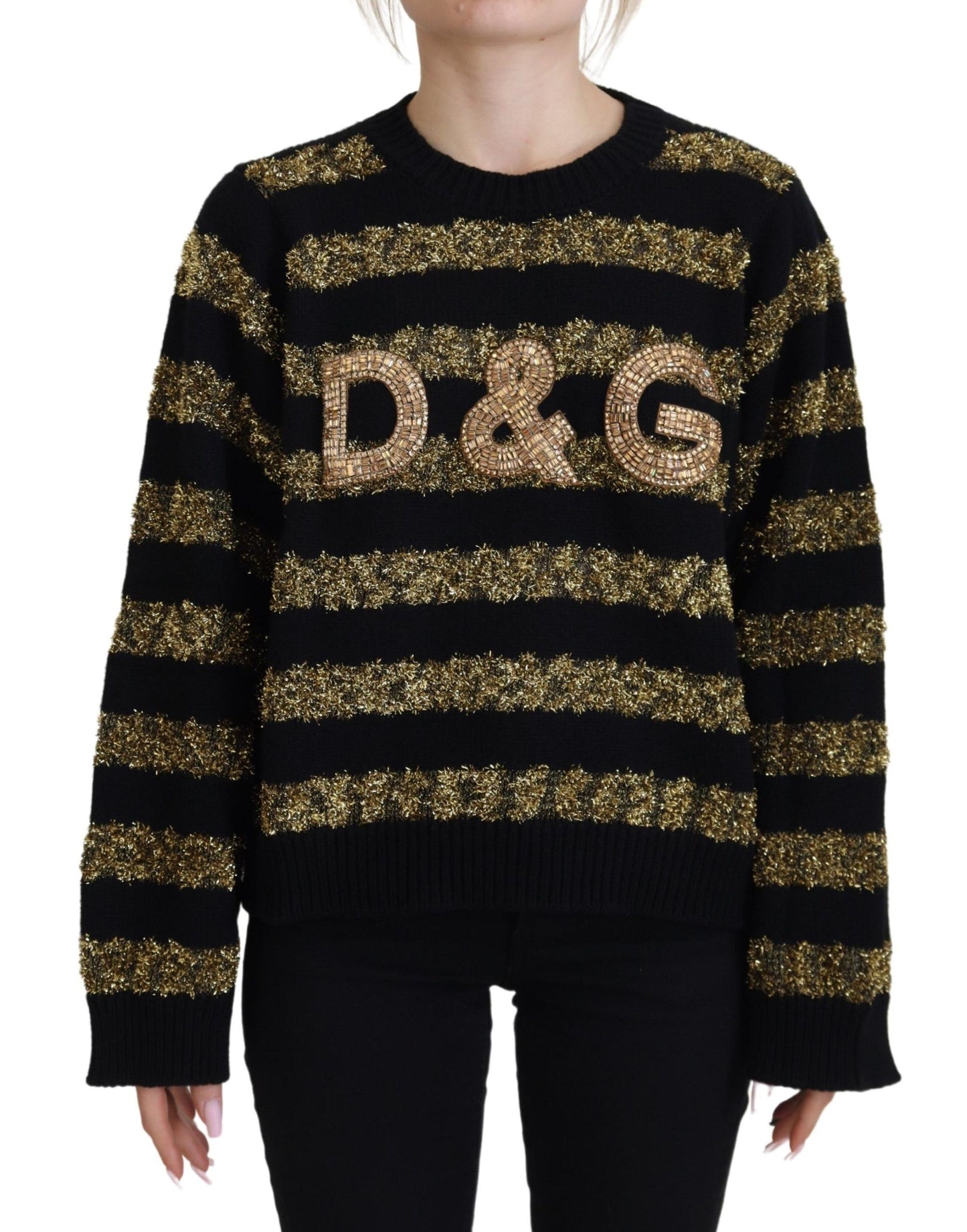 Suéter de cachemira con cristales D&amp;G en oro negro