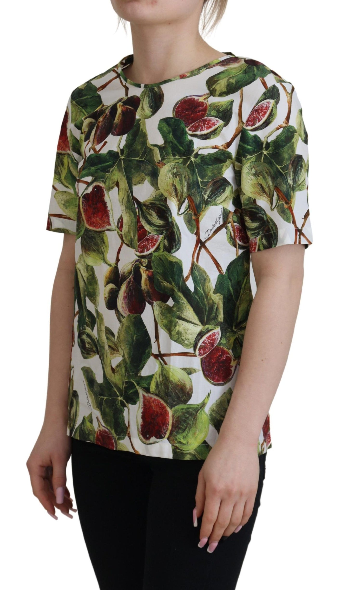 Blusa de algodón con cuello redondo y camiseta de frutas