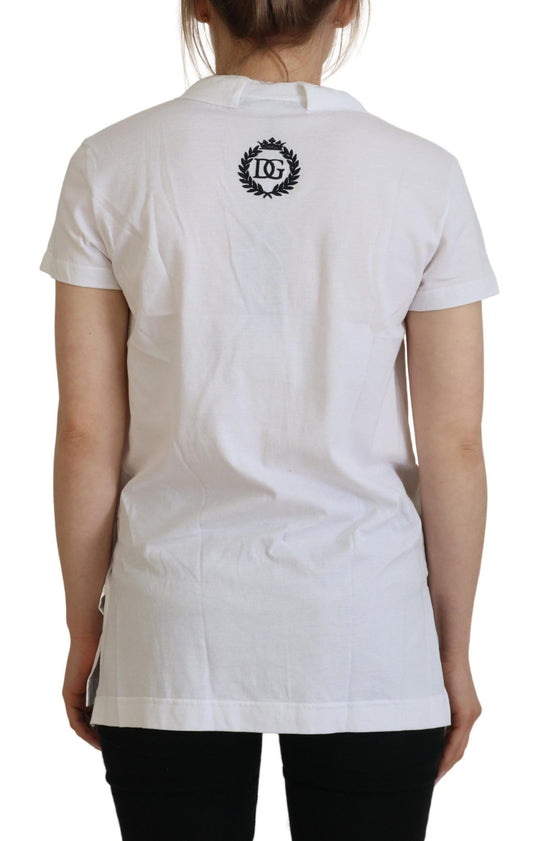 T-shirt blanc à manches courtes et col en V en coton