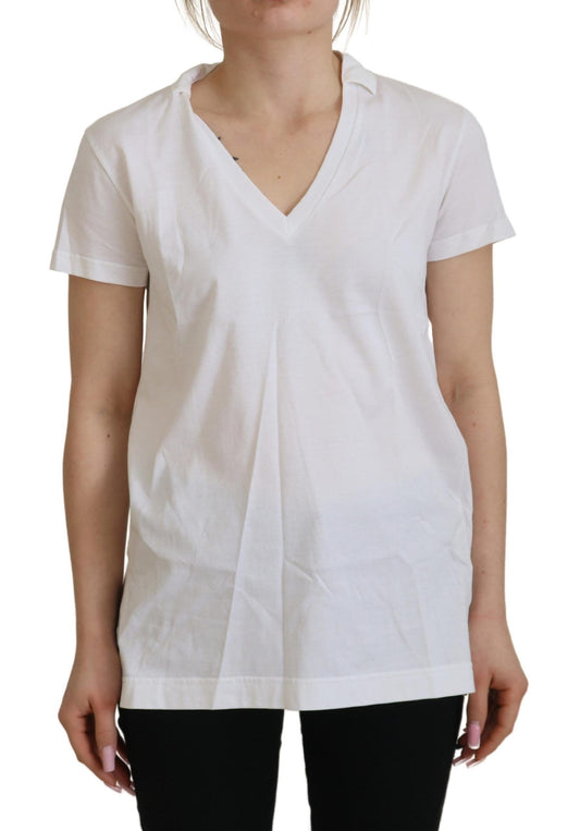 T-shirt blanc à manches courtes et col en V en coton