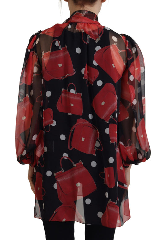 Chemisier en soie noir et rouge Sicily Bag