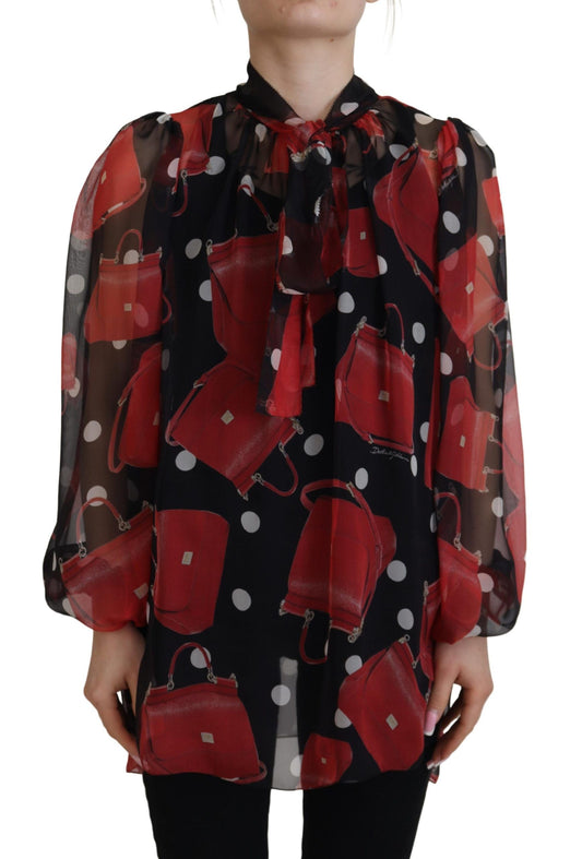Chemisier en soie noir et rouge Sicily Bag