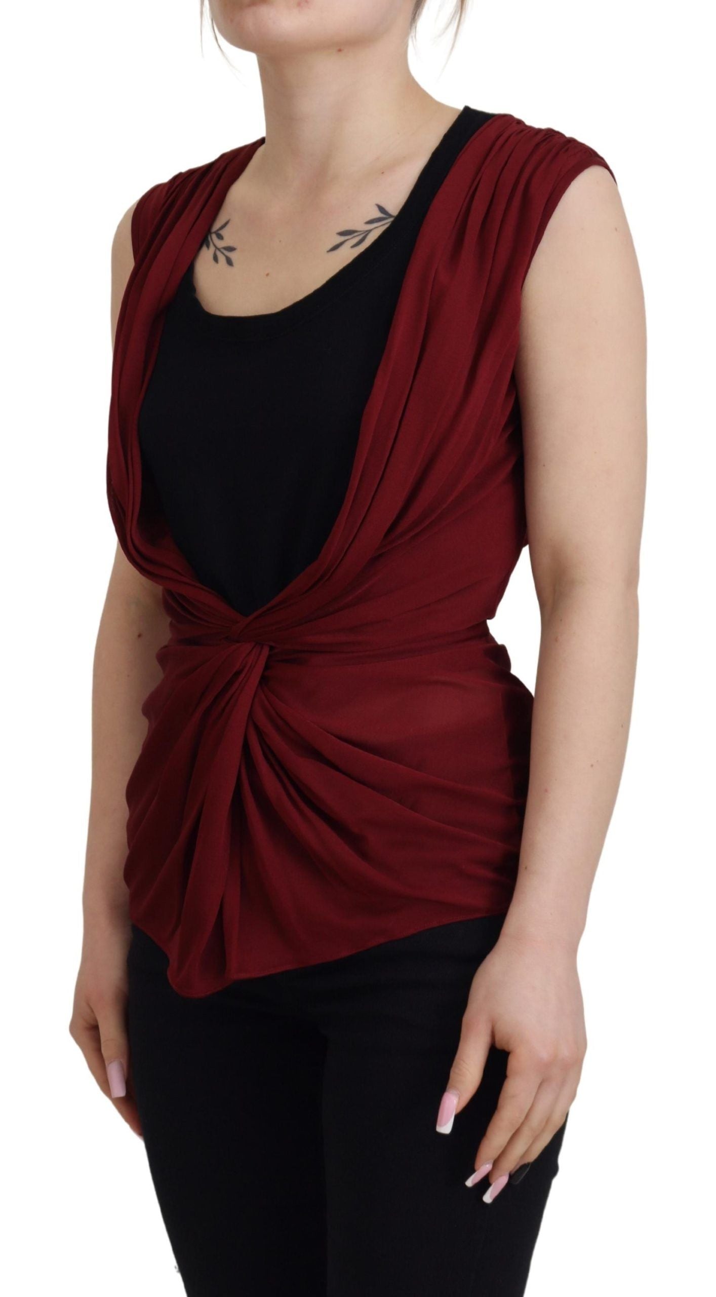 Blusa de seda elástica color burdeos