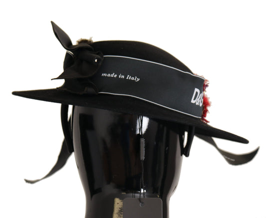 Sombrero Fedora con broche de pluma de corazón de cristal de lapislázuli negro