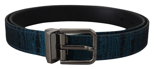 Cinturón de Jacquard Azul Moire de Metal Plateado para Hombre
