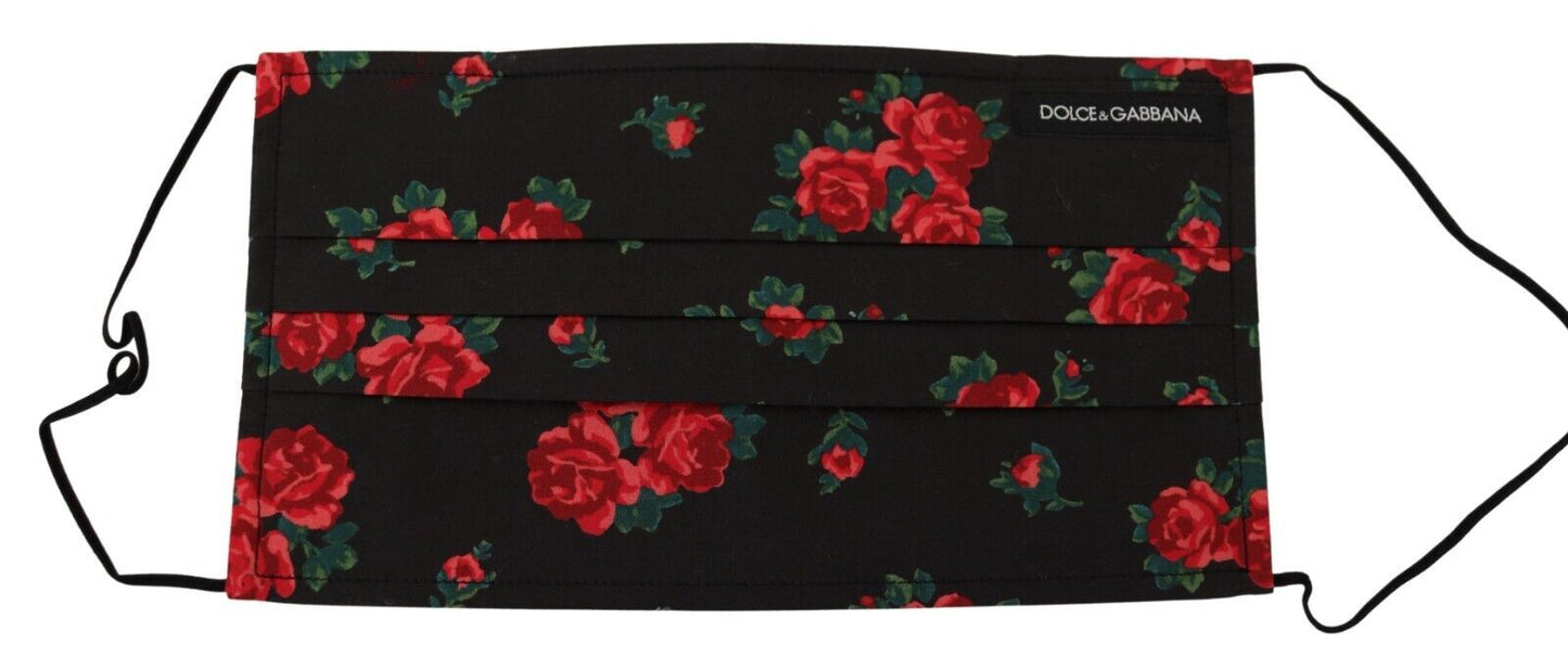 Mascarilla facial elástica plisada con diseño floral negro y correa para las orejas, talla única