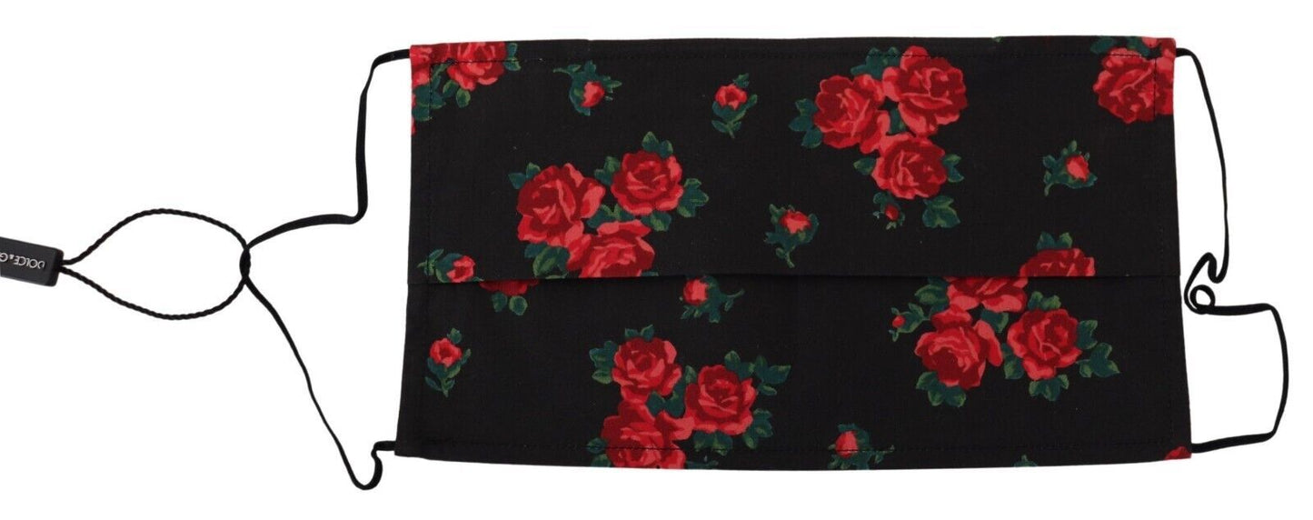 Mascarilla facial elástica plisada con diseño floral negro y correa para las orejas, talla única