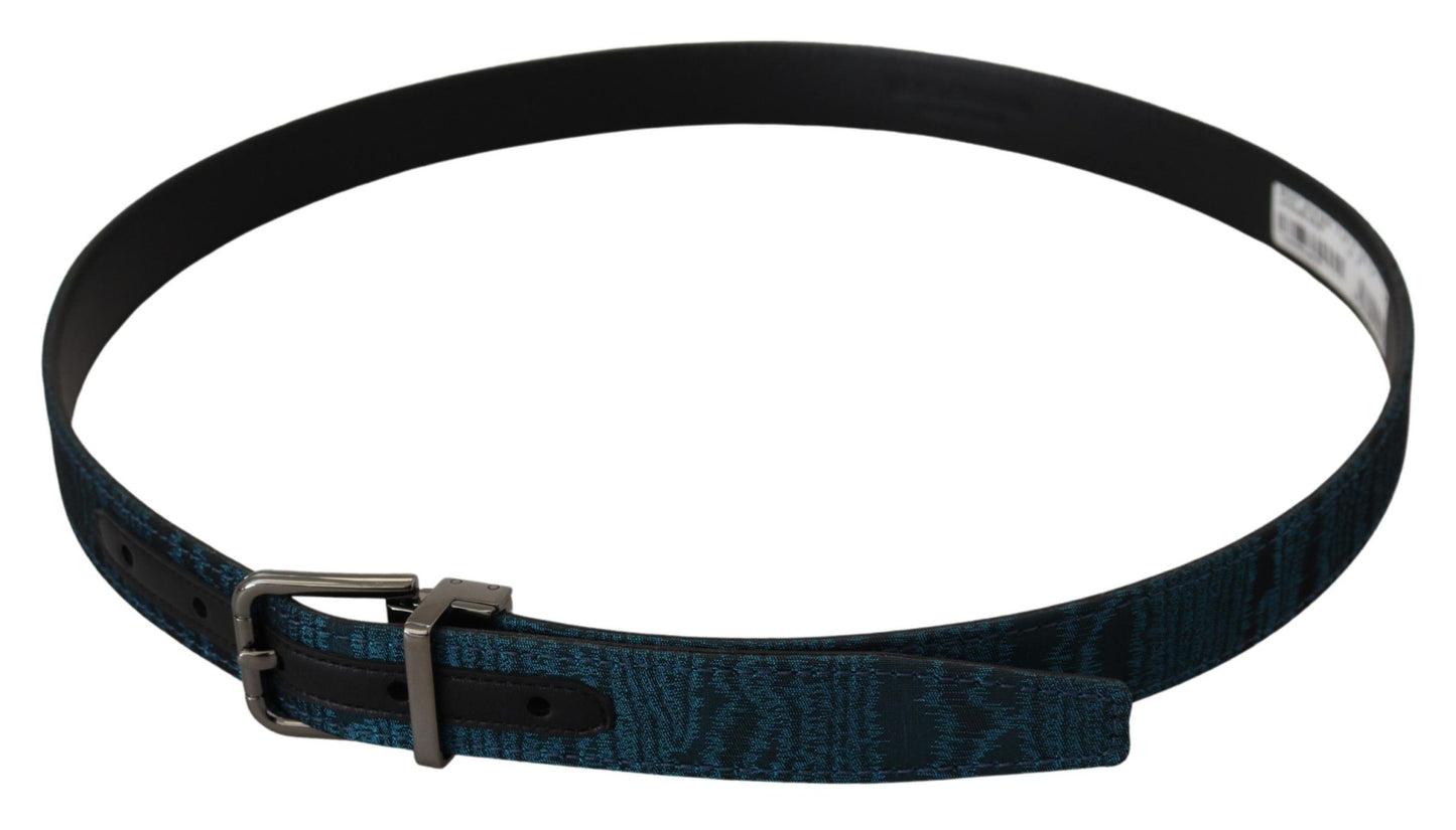Cinturón de Jacquard Azul Moire de Metal Plateado para Hombre