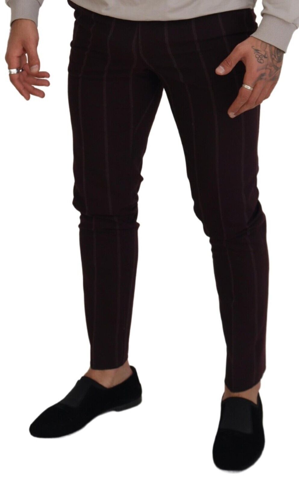 Pantalon homme rayé marron en coton