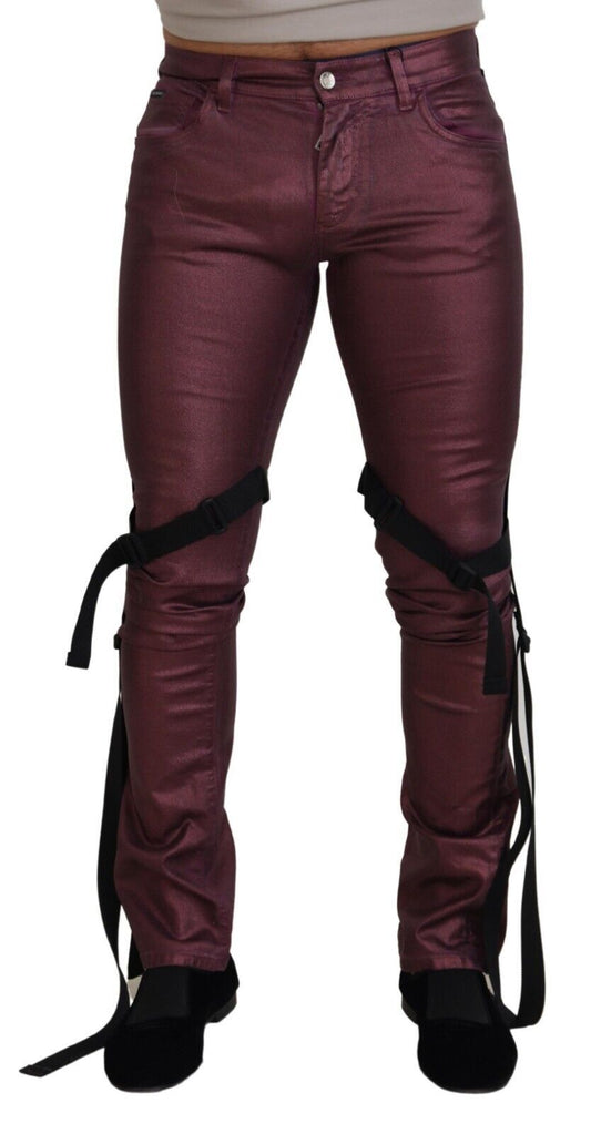 Jean décontracté en coton magenta pour homme avec harnais