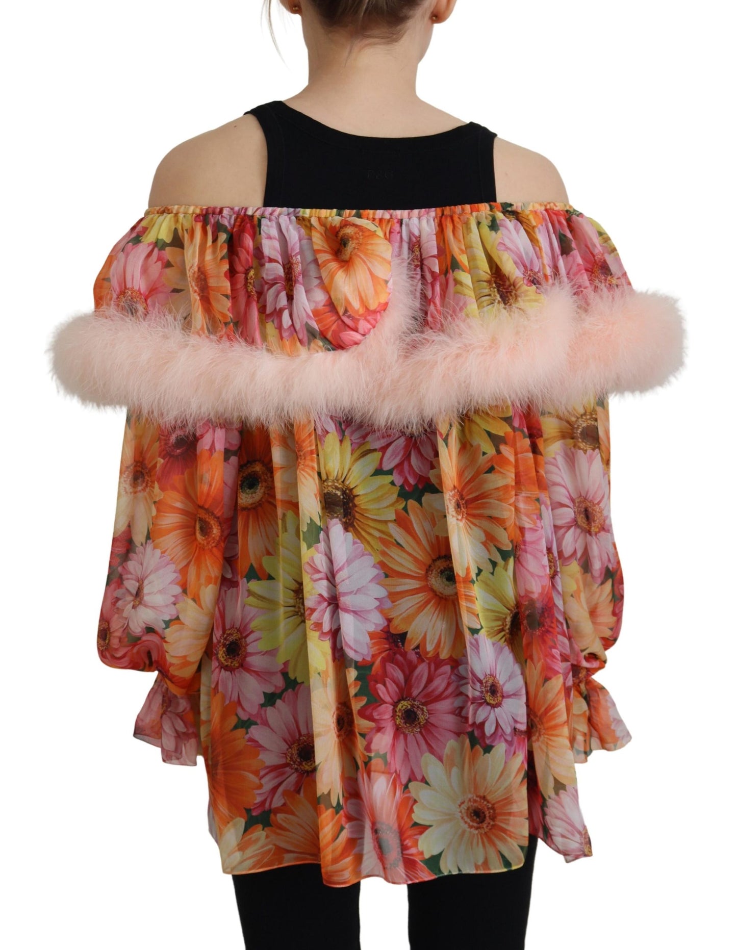 Blusa de piel de oveja con estampado floral multicolor
