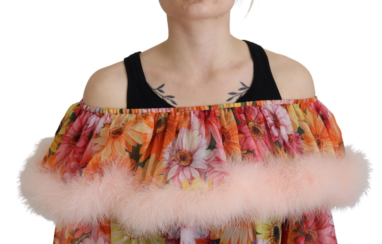 Blusa de piel de oveja con estampado floral multicolor