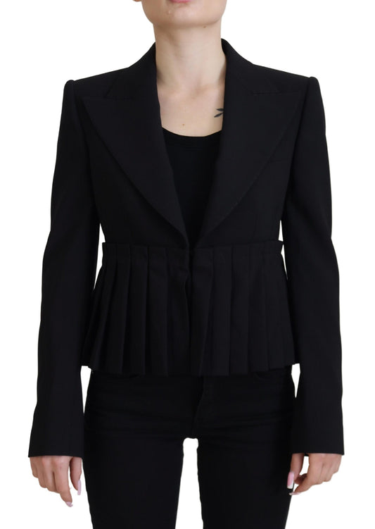 Chaqueta blazer de lana negra de botonadura sencilla