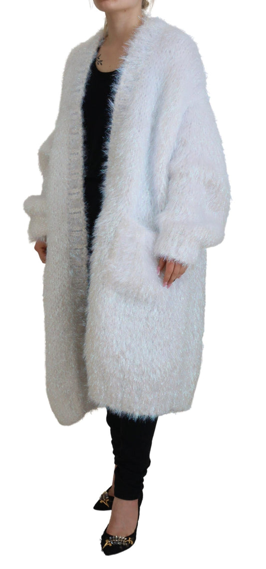 Chaqueta tipo cárdigan blanca de manga larga con flecos
