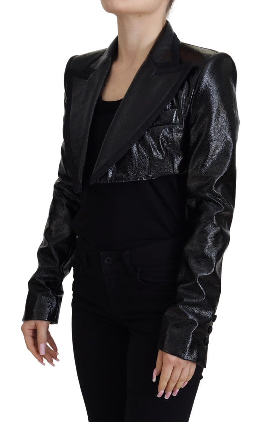 Chaqueta corta de algodón negra de manga larga