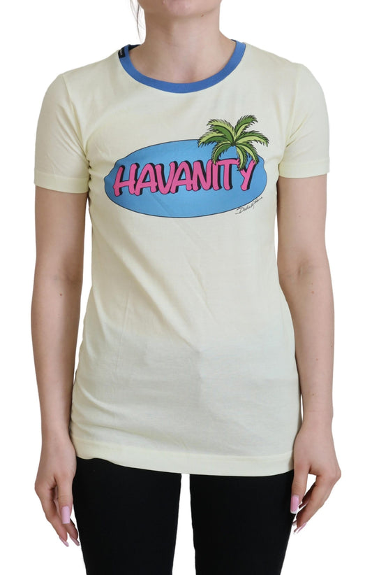 T-shirt col rond en coton jaune Havanity