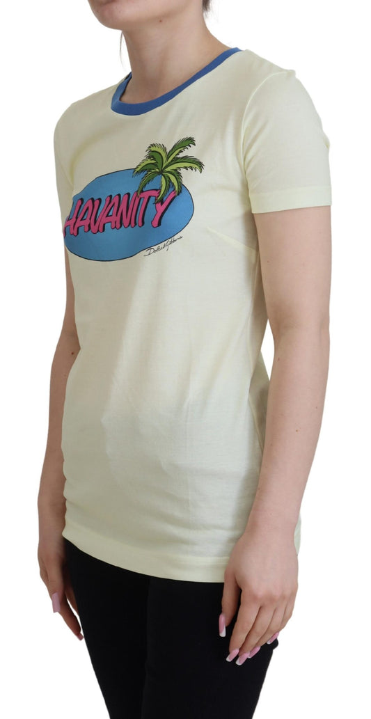 T-shirt col rond en coton jaune Havanity