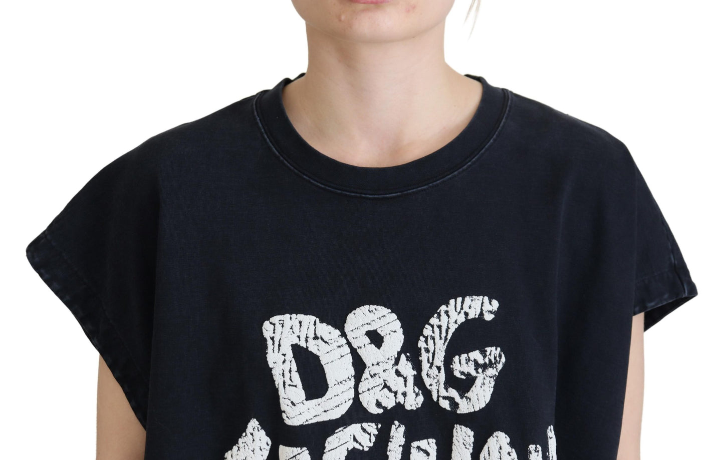 Camiseta de algodón con cuello redondo D&amp;G Fashion negra