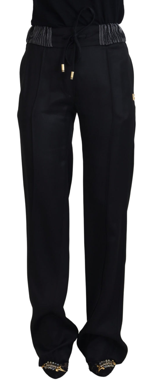 Pantalon noir en coton coupe droite