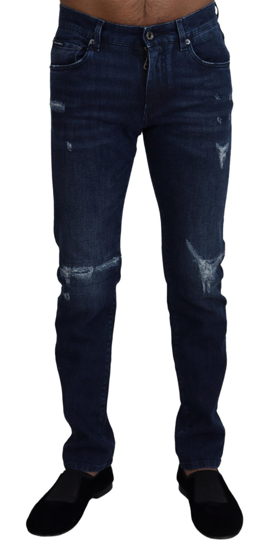 Jean skinny en coton bleu déchiré