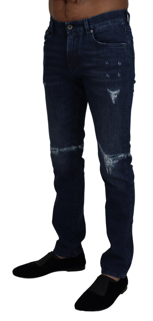 Jean skinny en coton bleu déchiré