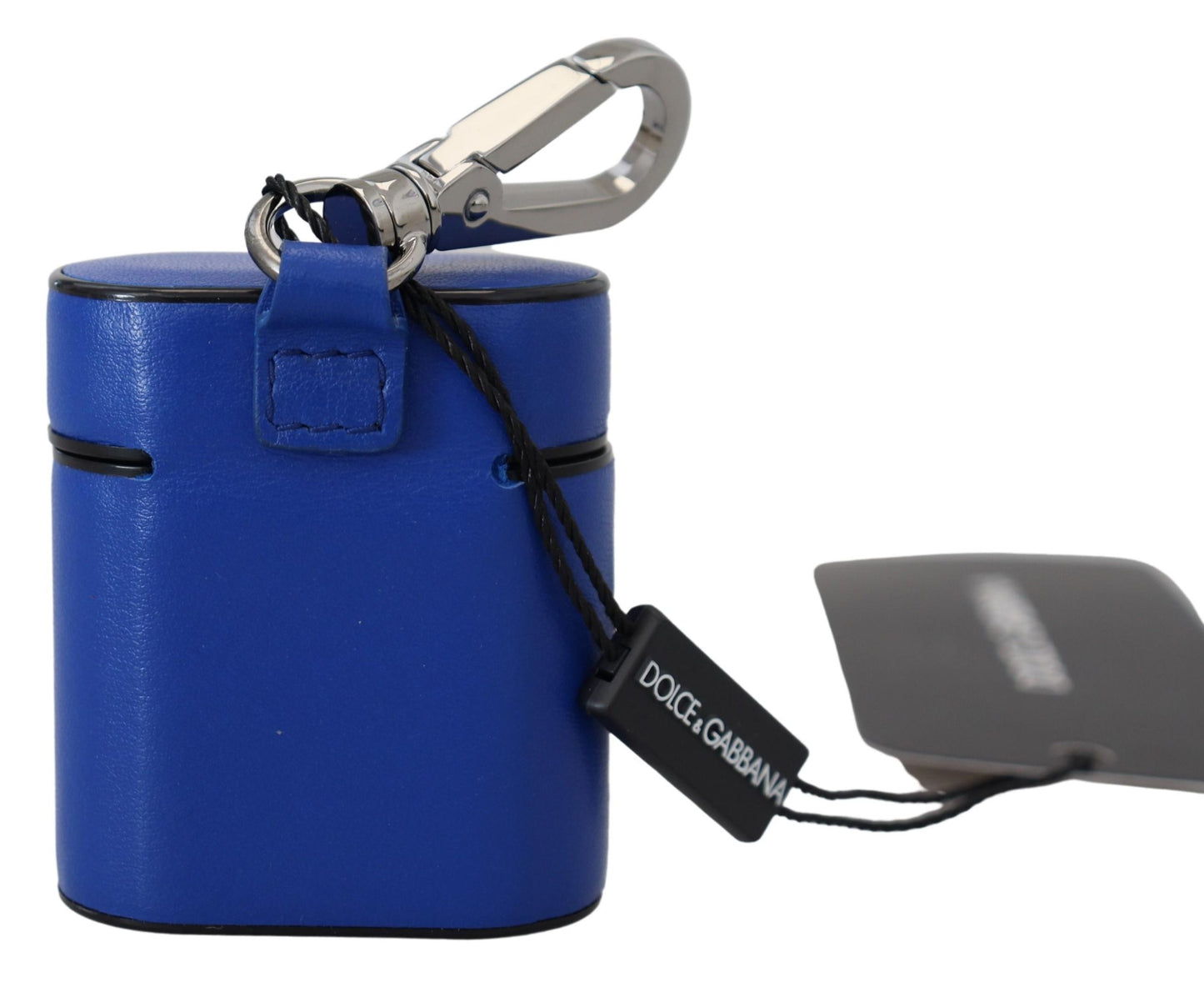 Estuche para Airpods de cuero azul con logotipo de metal plateado