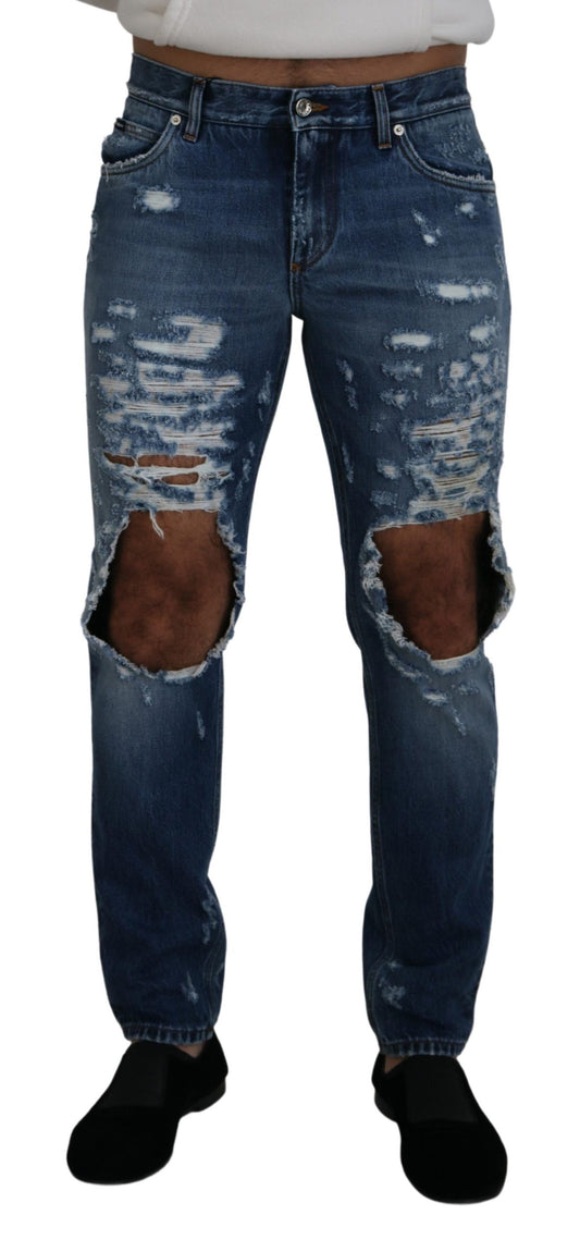 Jean en denim bleu déchiré en coton pour homme