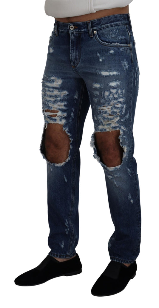 Jean en denim bleu déchiré en coton pour homme