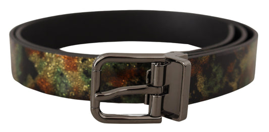 Ceinture en cuir noir scintillant avec boucle en métal noir
