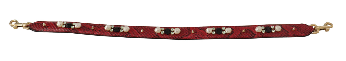 Correa de hombro para bolso de cuero exótico rojo con cristales