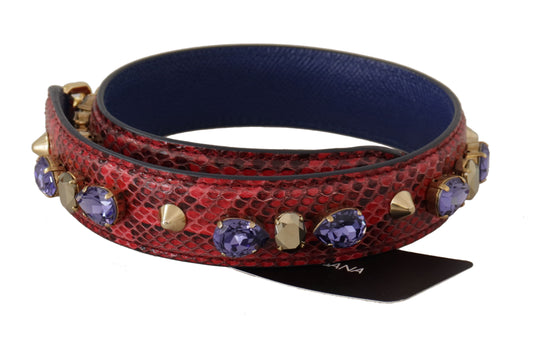Correa de hombro para bolso de cuero exótico rojo con cristales