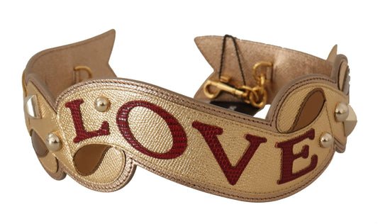 Correa de hombro para bolso con parche LOVE de cuero dorado