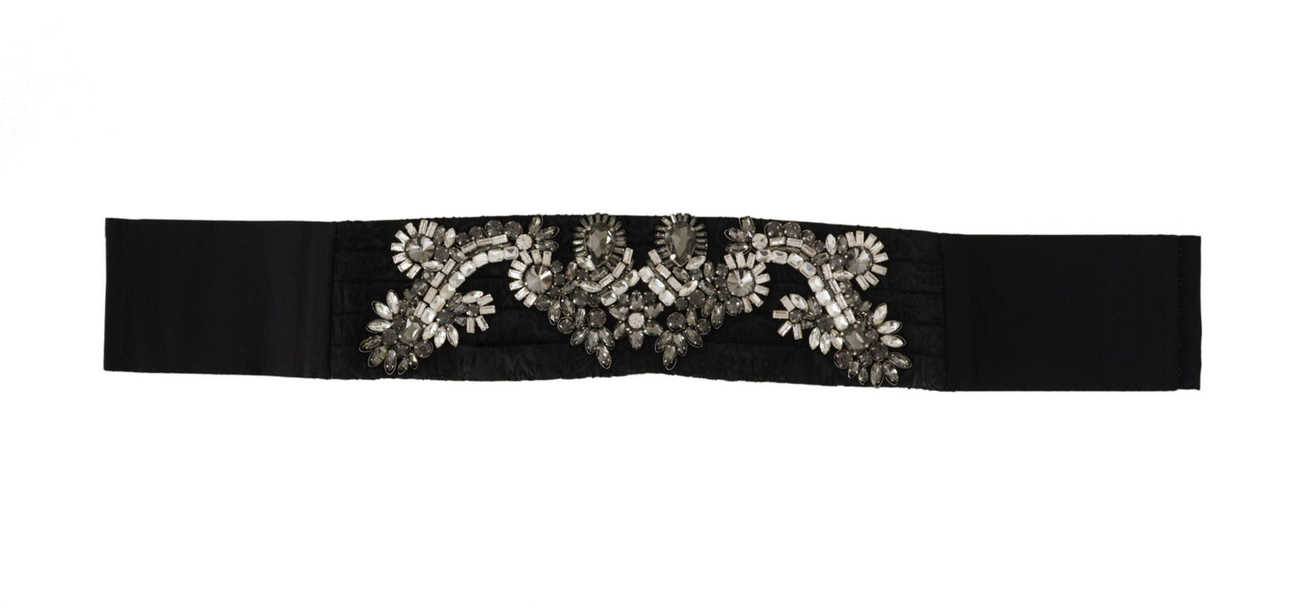 Ceinture en soie noire ornée de cristaux et de laiton
