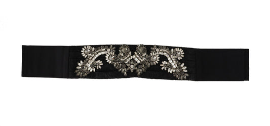 Ceinture en soie noire ornée de cristaux et de laiton