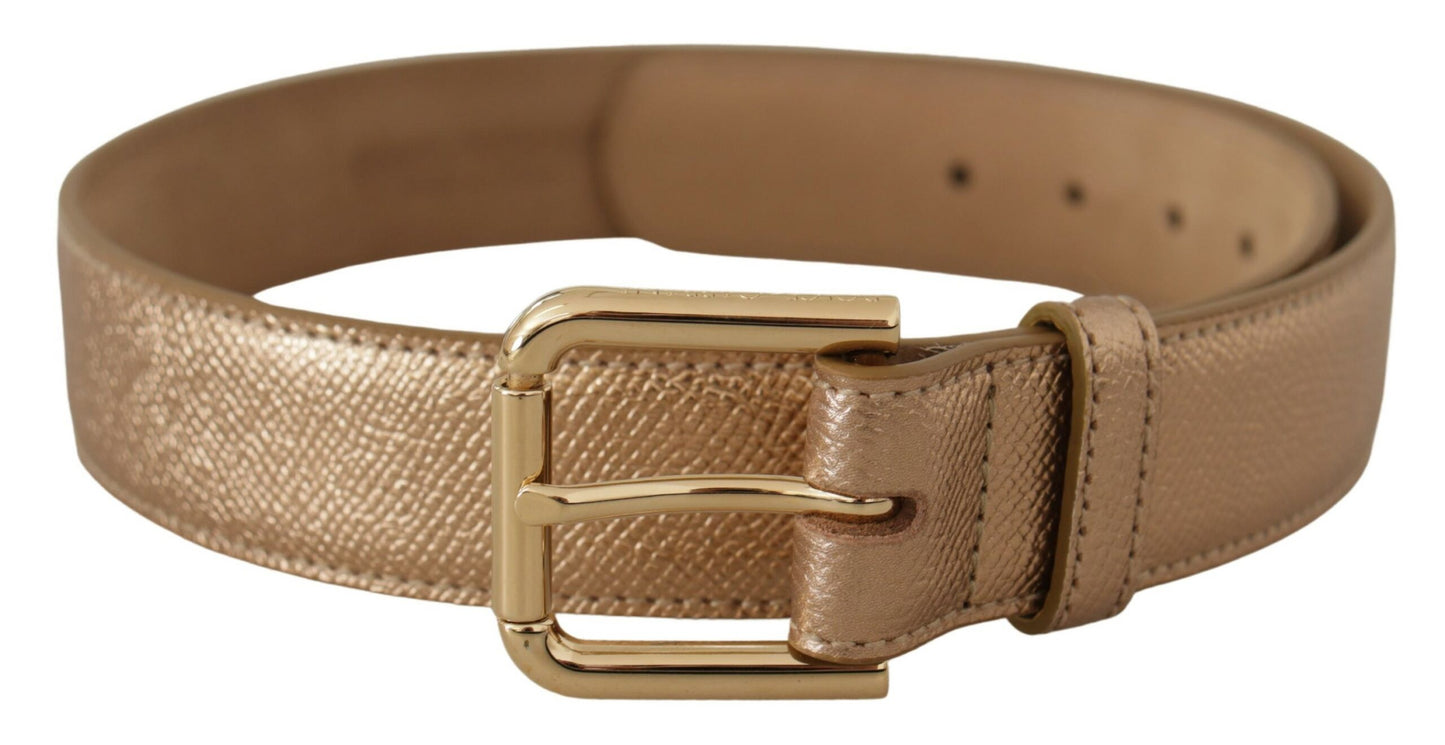 Rose Gold Leather Metallic Tone Metal Buckle Belt
