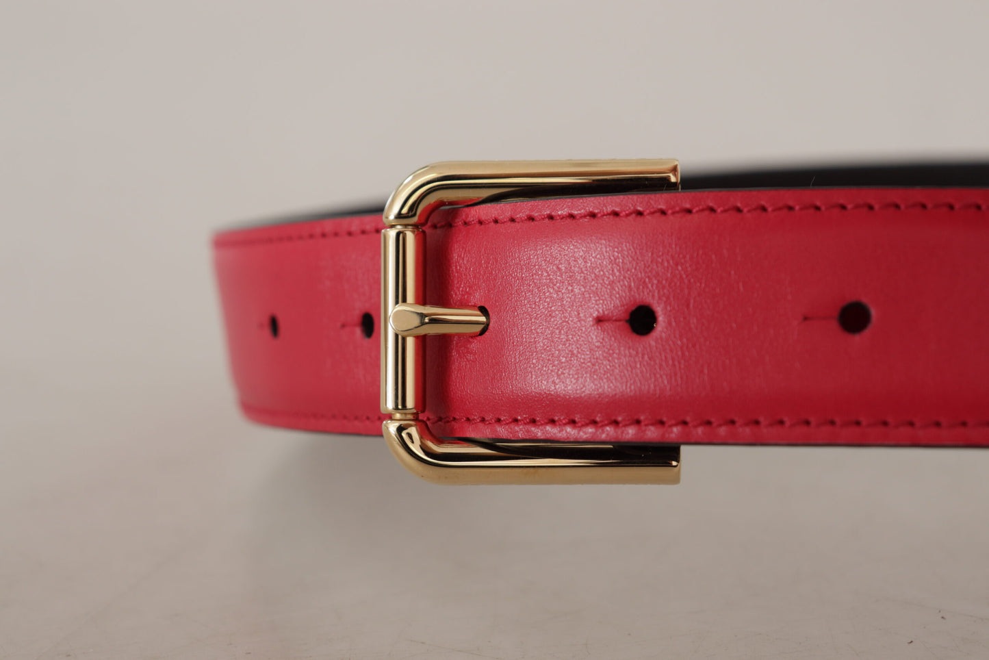 Red Calf Leather Gold Tone Logo Metal Buckle Belt
