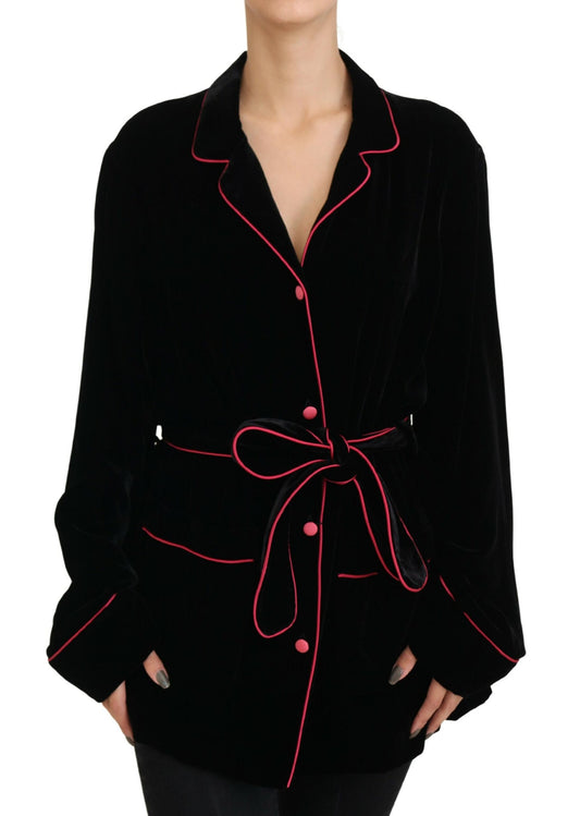 Chaqueta de viscosa con cinturón y botones negros