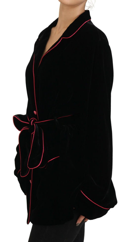 Chaqueta de viscosa con cinturón y botones negros